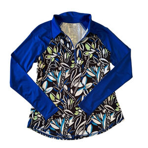JOFIT Ladies Floral Golf Shirt Womens Small Long Sleeve Blue Activewear Zipper